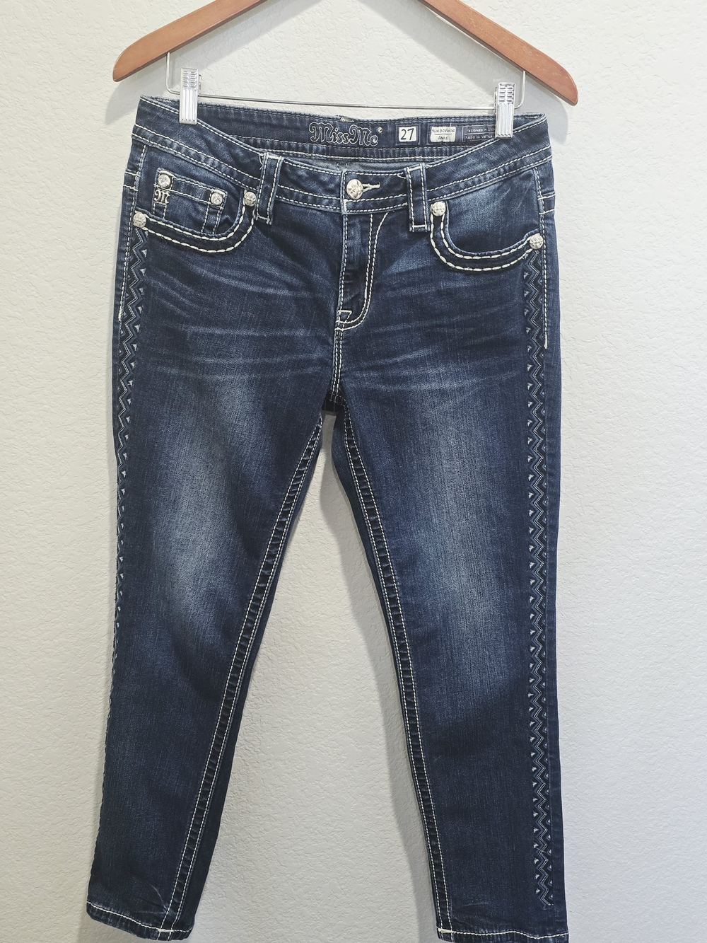 Miss Me Slim Boyfriend Ankle Jeans 27 Embroidered Side Stitch Stretch